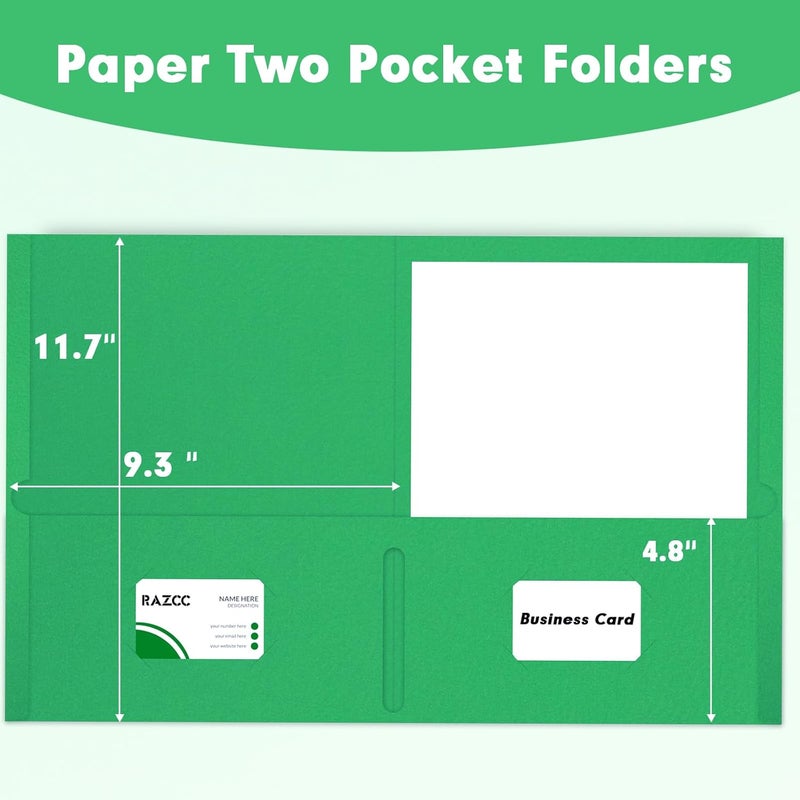RAZCC Two Pocket Folders, 50 Pack 2 Pocket Folders Fit Letter Size Paper, Paper Folders with Pockets for School Office Business Home (Green) - Image 2